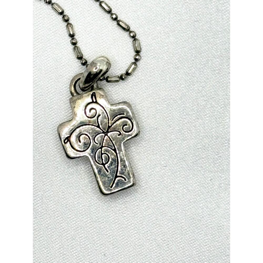 Brighton Crystal Cross Pendant Bar Bead Chain Necklace 16-18" Silver Plated - Picture 7 of 8